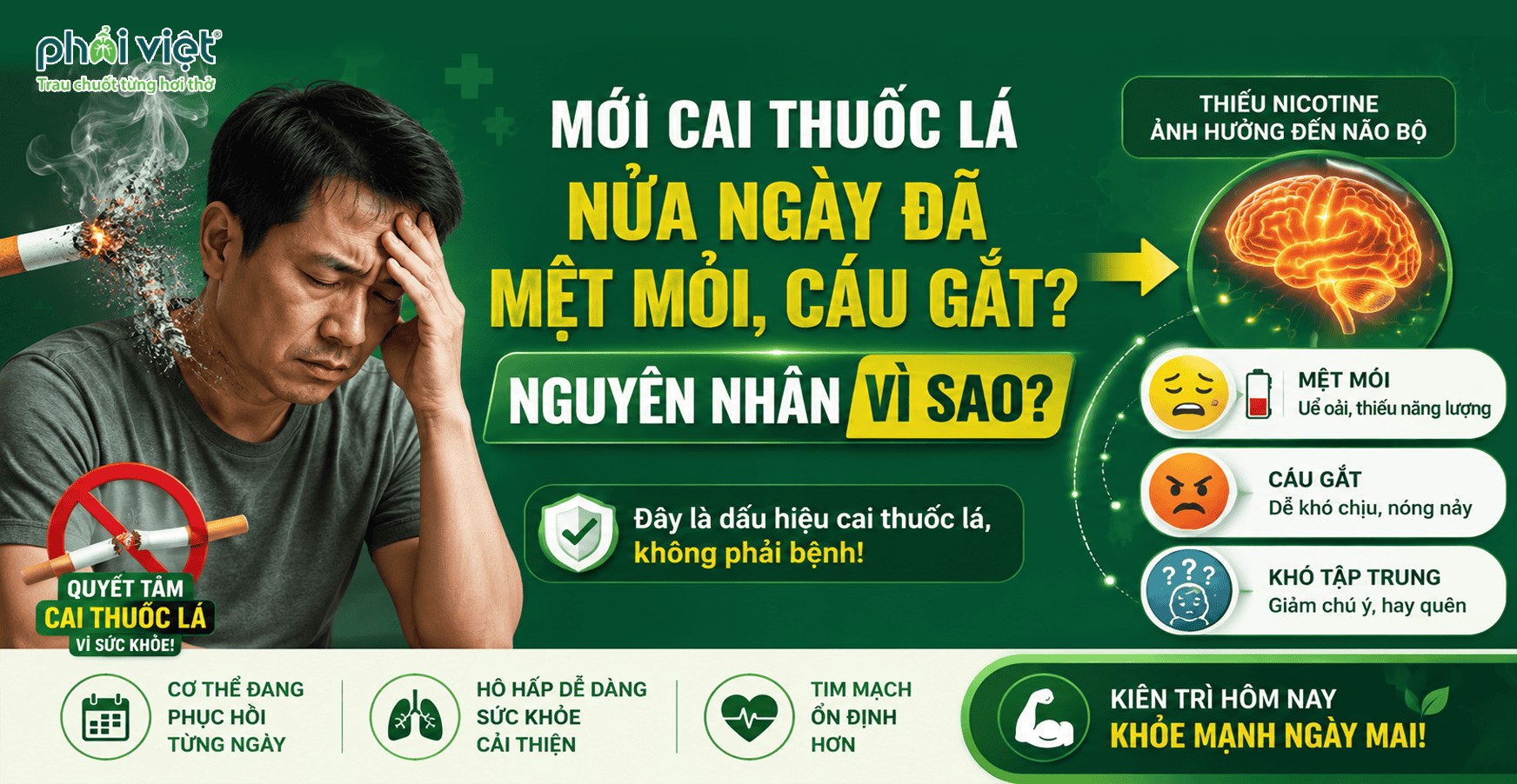 VÌ SAO MỚI CAI THUỐC LÁ ĐƯỢC NỬA NGÀY LÀ MỆT MỎI,  HAY CÁU GẮT?