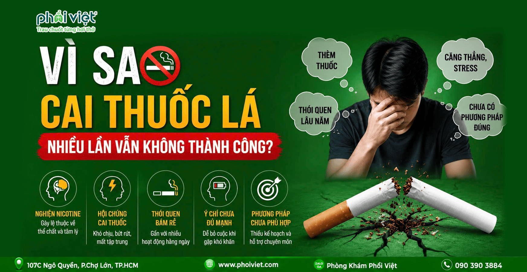 VÌ SAO CAI THUỐC LÁ NHIỀU LẦN VẪN KHÔNG THÀNH CÔNG?